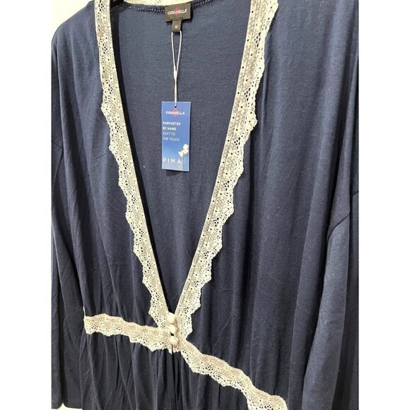 NWT Cosabella Lace Trim Flirty Sleep Robe in Navy Blue/ Moon Ivory MSRP$104 - Picture 6 of 10
